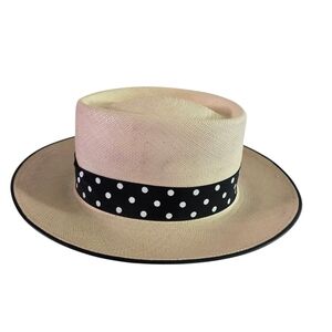 Genuine Panama Hat Wide Brim Polka Dot